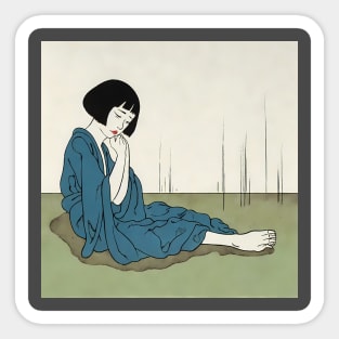 Lonely brunette asian woman Sticker